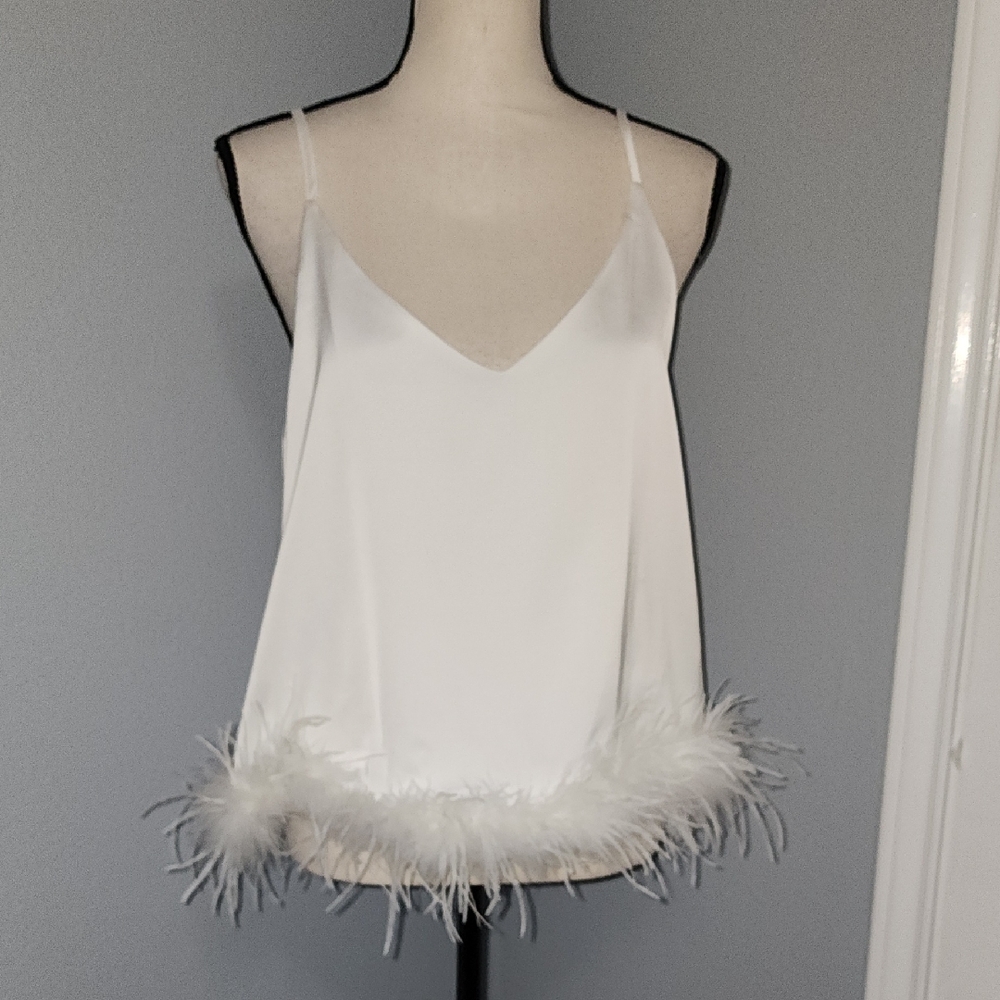 Entro White Feather-Trimmed Camisole